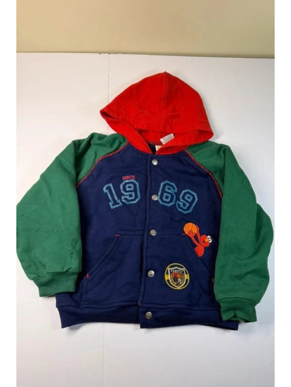 Vintage Sesame Street Toddler Elmo Varsity Hooded Sweatshirt Jacket Fits 4T